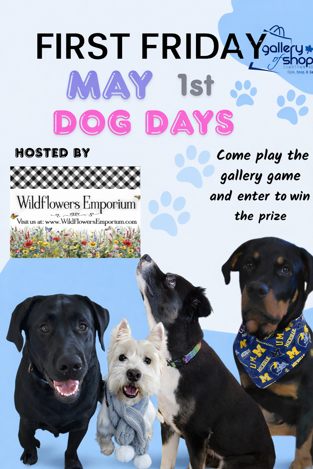 First Friday Dog Days event at Gallery of Shops May 1st